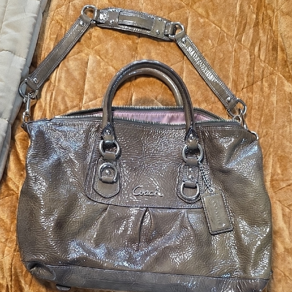 Coach Metallic Gray Patent Leather Satchel - Coach